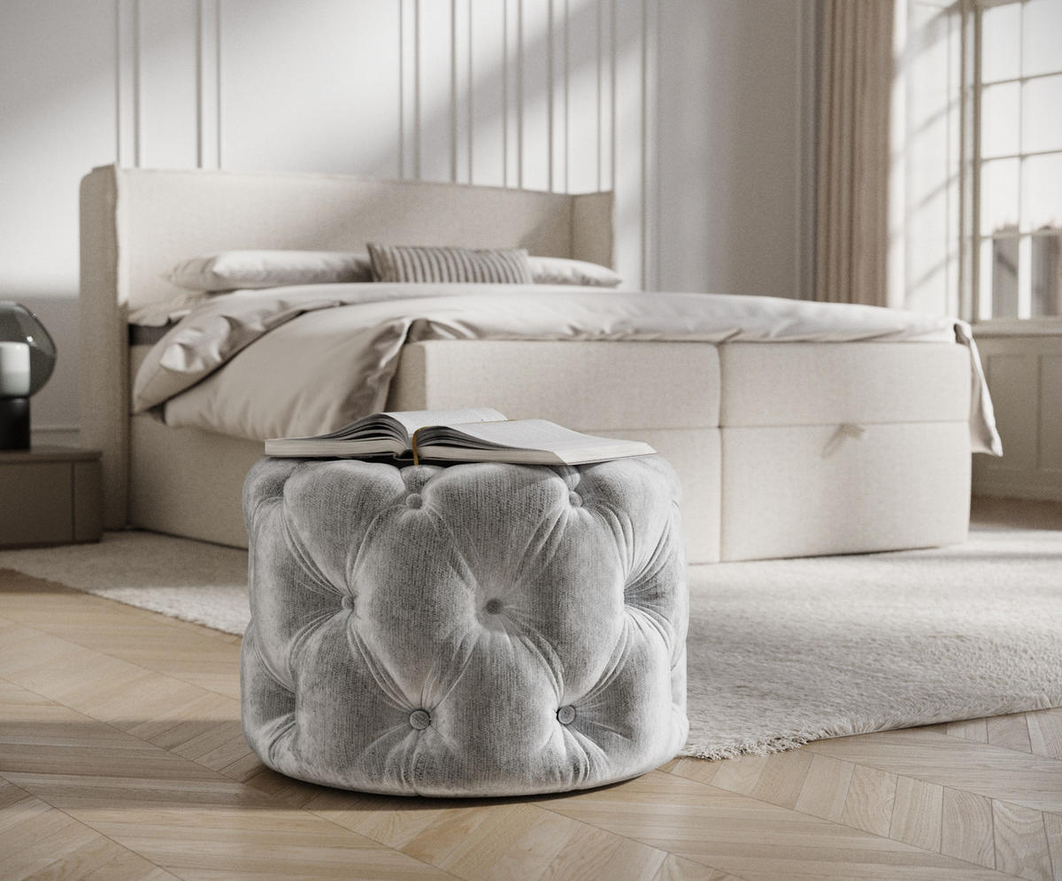 POUF Cosimo Hellgrau Chenille - Hellgrau/Schwarz, Holz/Holzwerkstoff (60/40/60cm) - Maison de Reve