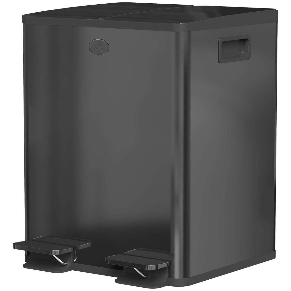 DOPPELMÜLLEIMER 2 x 20 L DE-08937 mit Pedalöffnung & Soft-Close Schwarz - Schwarz, Metall (36/51.6/45.8cm) - ComfortXL