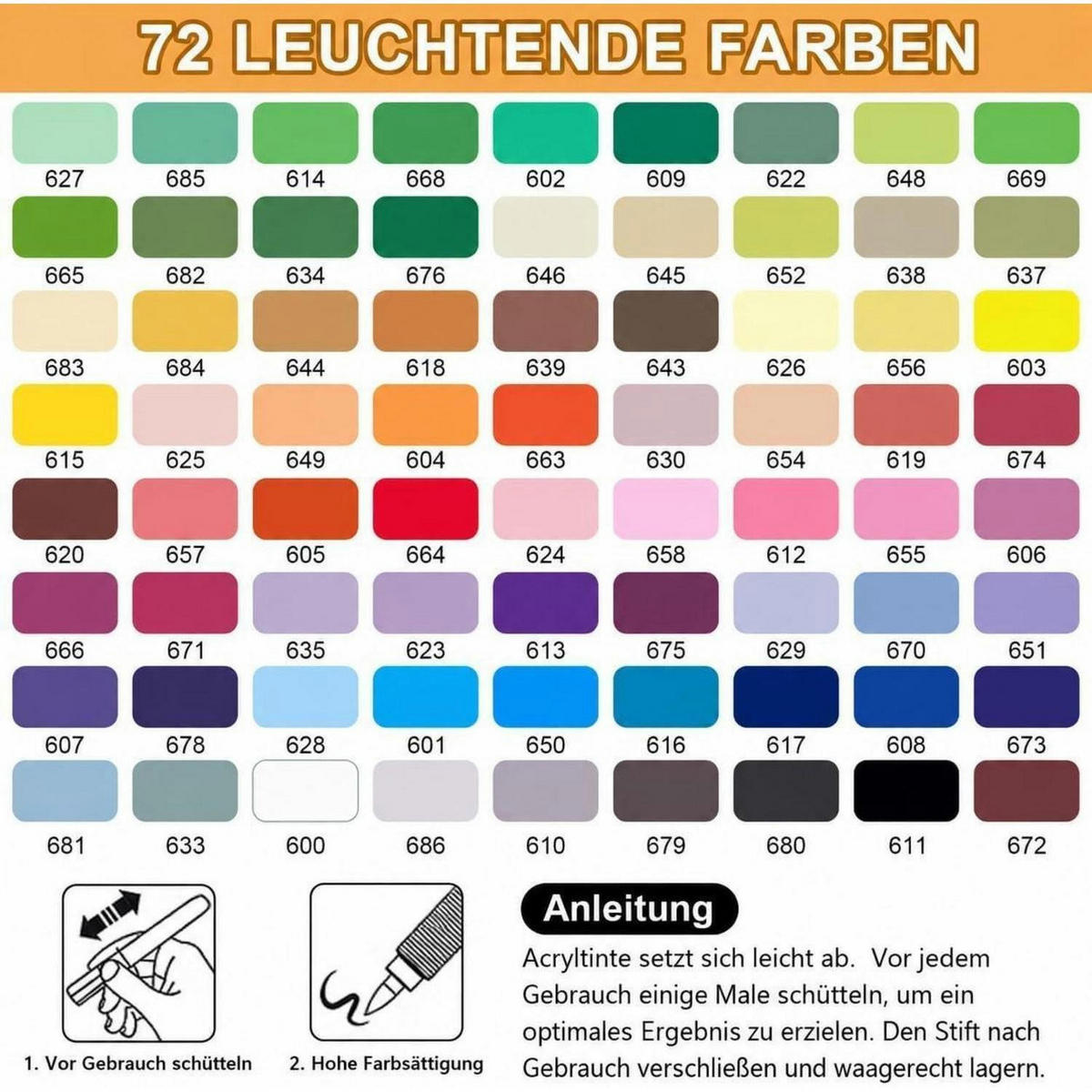 ACRYLSTIFTE 72-teiliges Set mit Pinselspitze - Multicolor, Kunststoff (1/1/15cm)