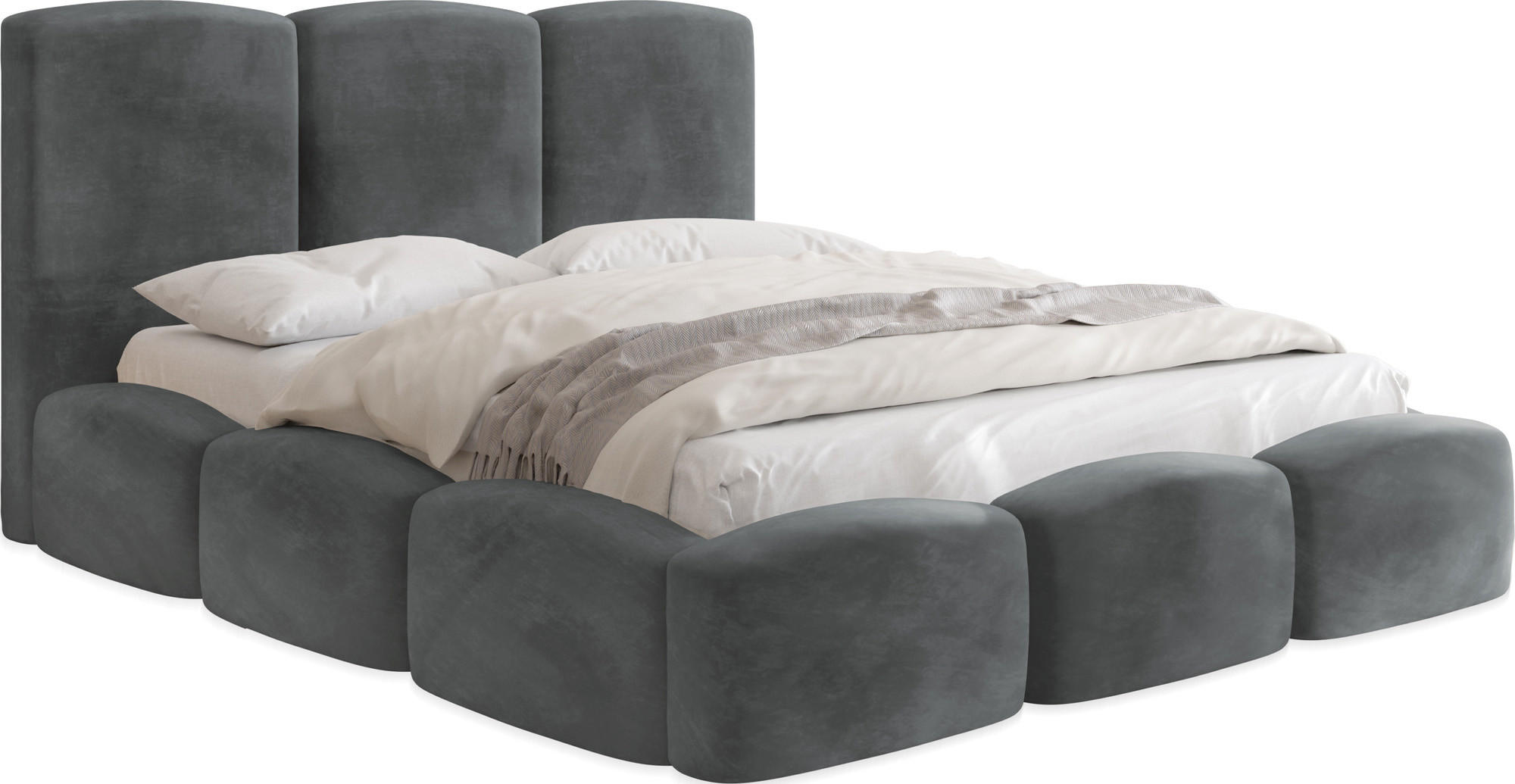 POLSTERBETT Harmony mit Bettkasten, Grau Samt 140x200 cm - Birkefarben/Schwarz, Holz/Holzwerkstoff (140/200cm) - WFL GROUP