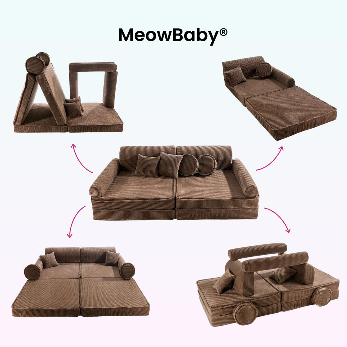 KINDERSOFA AESTHETIC 160 cm Cord Braun 10 Stk - Braun, Textil (80/12/160cm) - MeowBaby