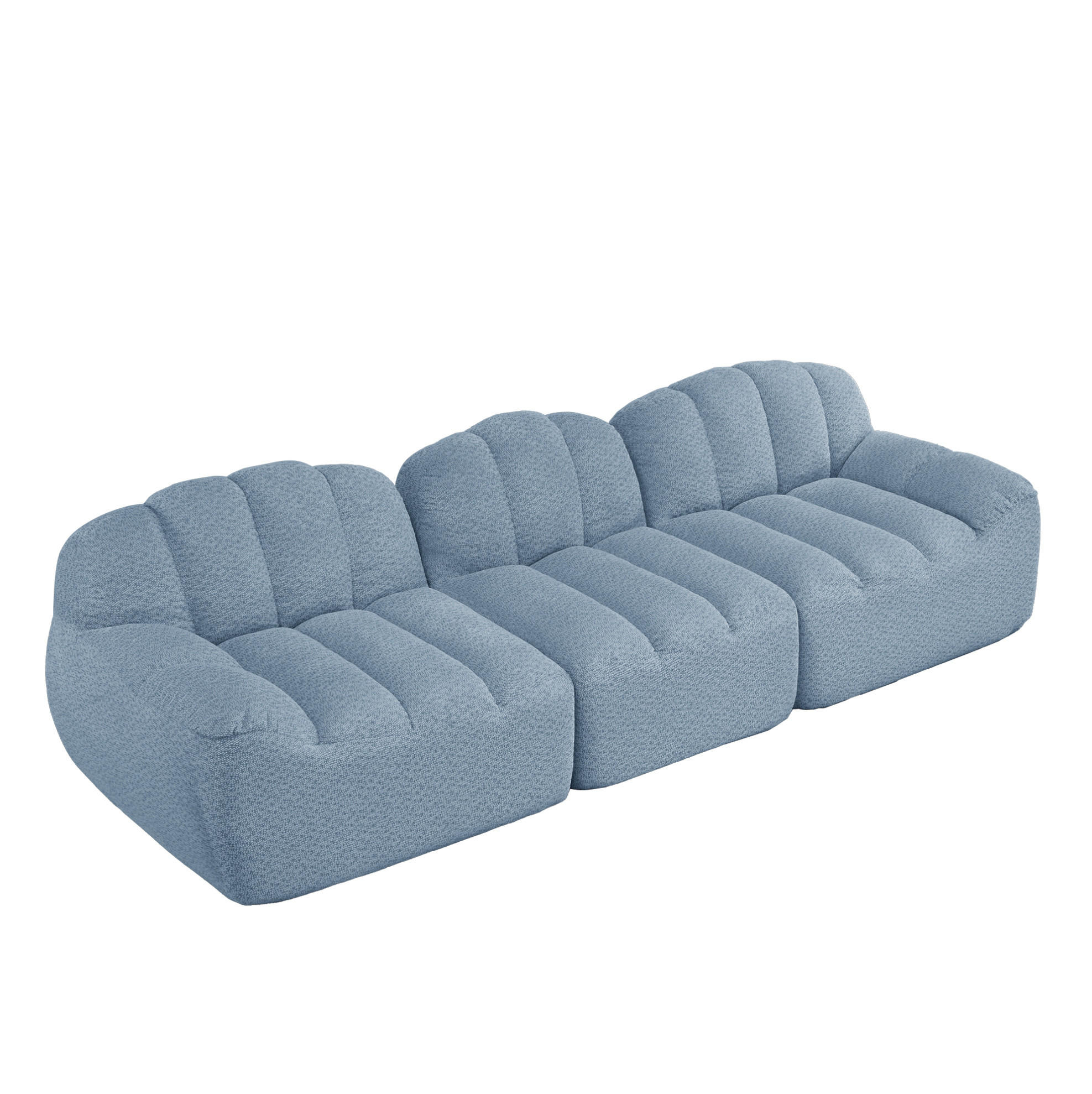 SOFA modular 3-Sitzer Blau Granulierter Fleece - Blau, Kunststoff (104/79/288cm) - Meubliv