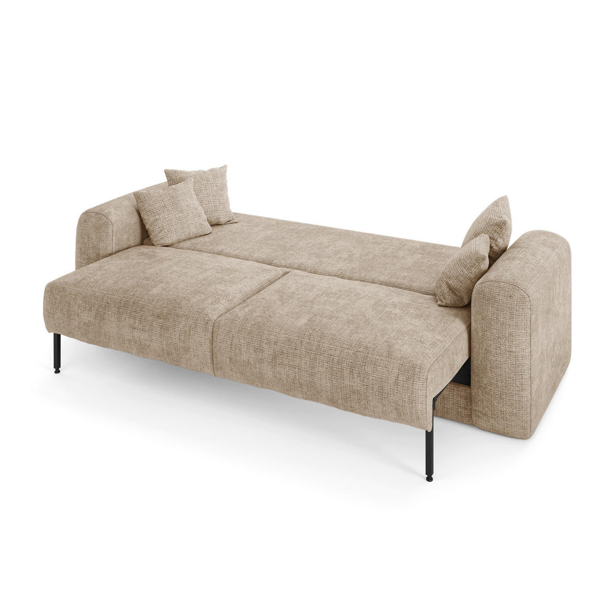 SCHLAFSOFA mit Stauraum in Nussbaum RIO Geprägter Samt Beige 250cm - Beige, Textil (250/90/95cm) - Sia Home