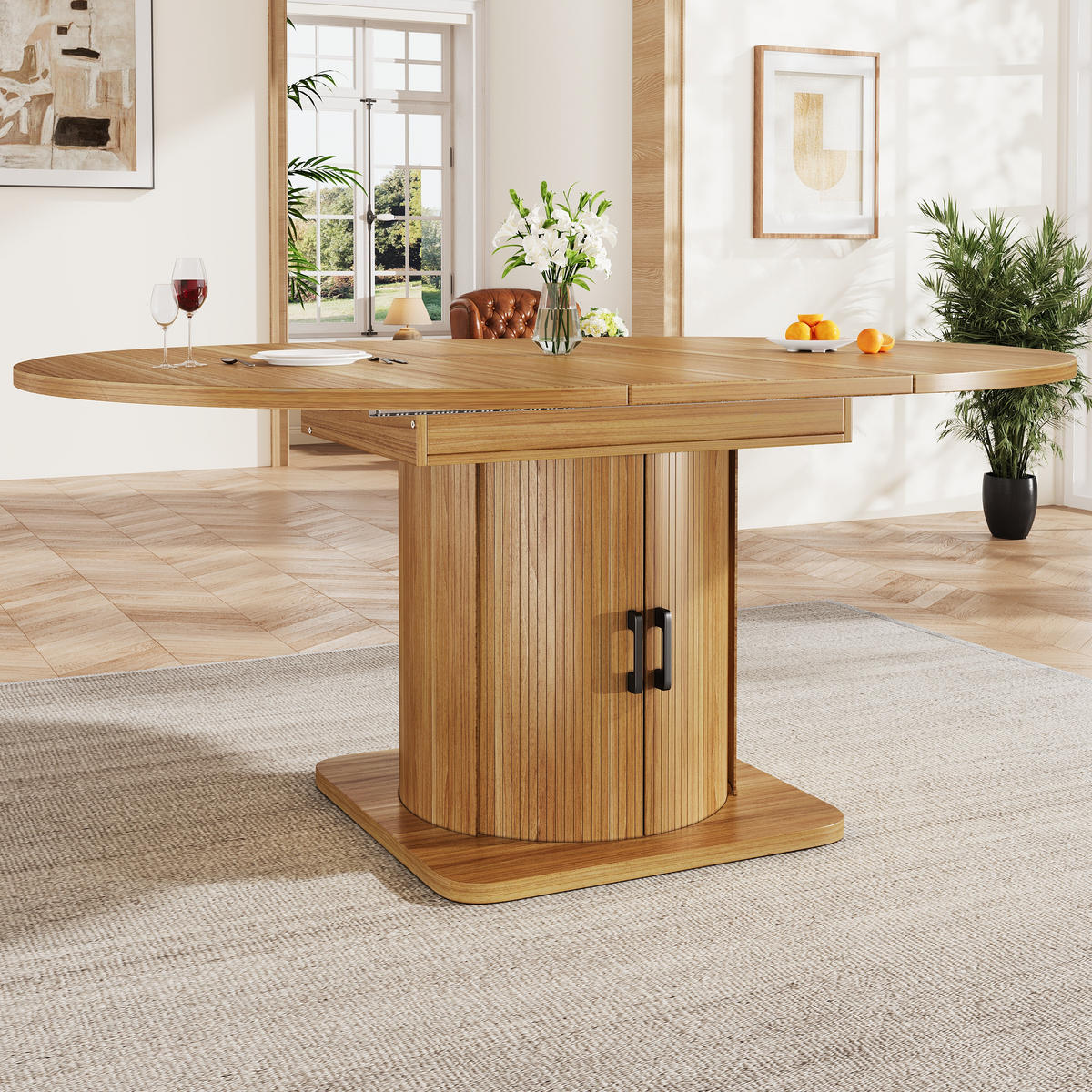 ESSTISCH in Holzoptik Runder Küchentisch mit 118-158 ausziehbarer Tisch und Schubladen, 118-158/118/76cm - Naturfarben, Holzwerkstoff (118/118/76cm) - STILVORA