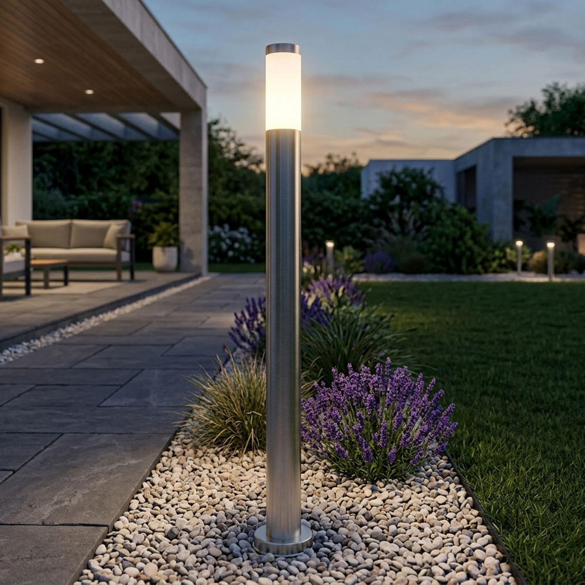 LED STEHLAMPE Edelstahl Silber opal - Silberfarben, Metall (12.7/12.7/110cm) - Globo Lighting