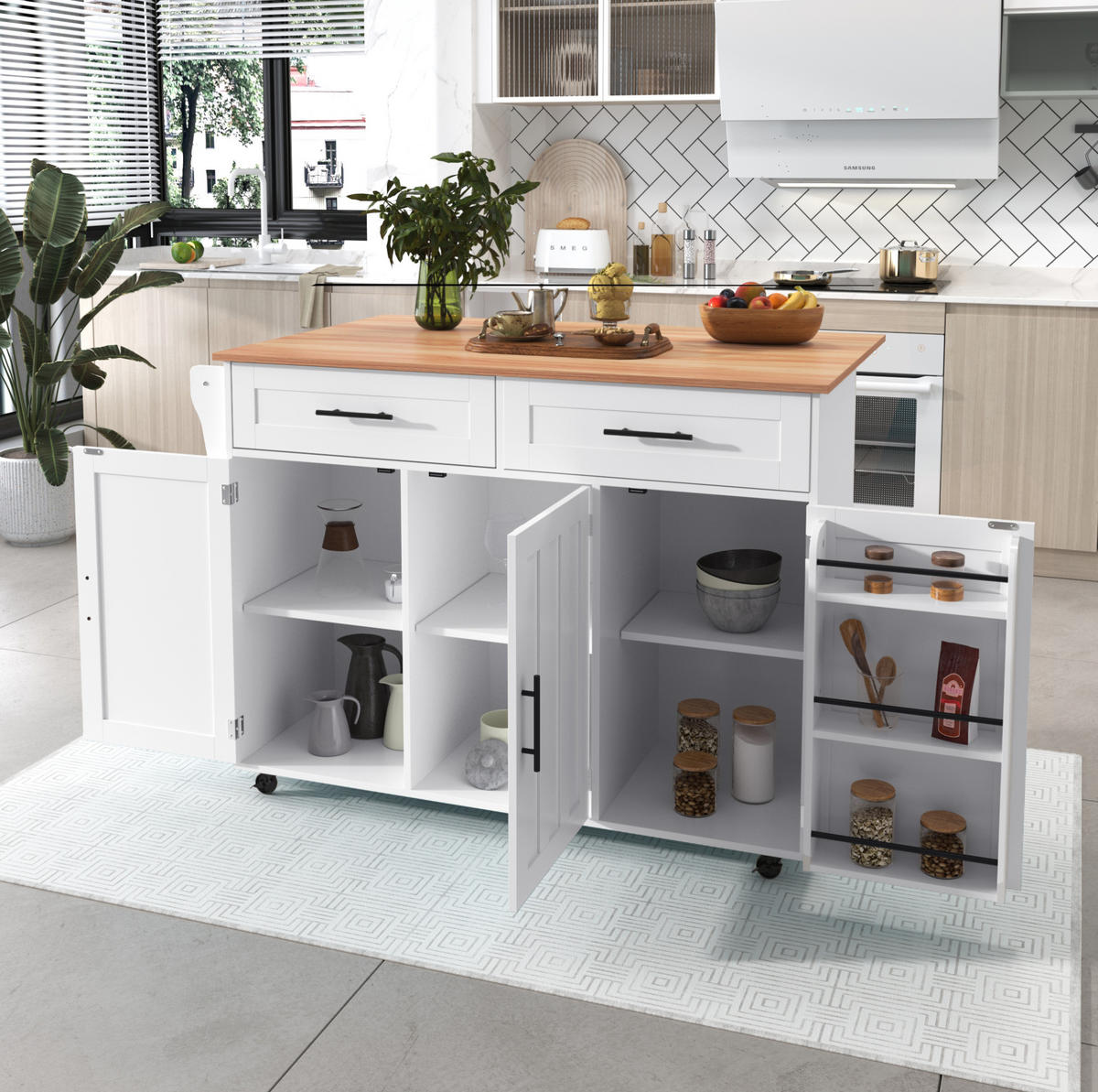SERVIERWAGEN mit Klapptisch und Stauraum 129 x 71 x 91,5 cm Weiß - Weiß, Holz (46/91.5/120cm) - Beauniv