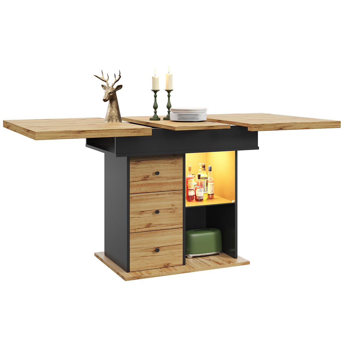 ESSTISCH 110–140/80/75 cm, Schwarz/Naturfarben - Schwarz, Holzwerkstoff (140/80/75cm)