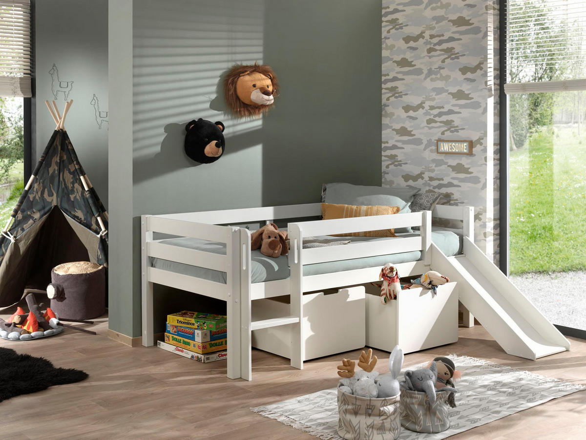 KOJENBETT mit Rutsche Karolina 208x83x175 aus Massivholz in Weiß - Weiß, Holz (90/200cm) - 58aufmkessel