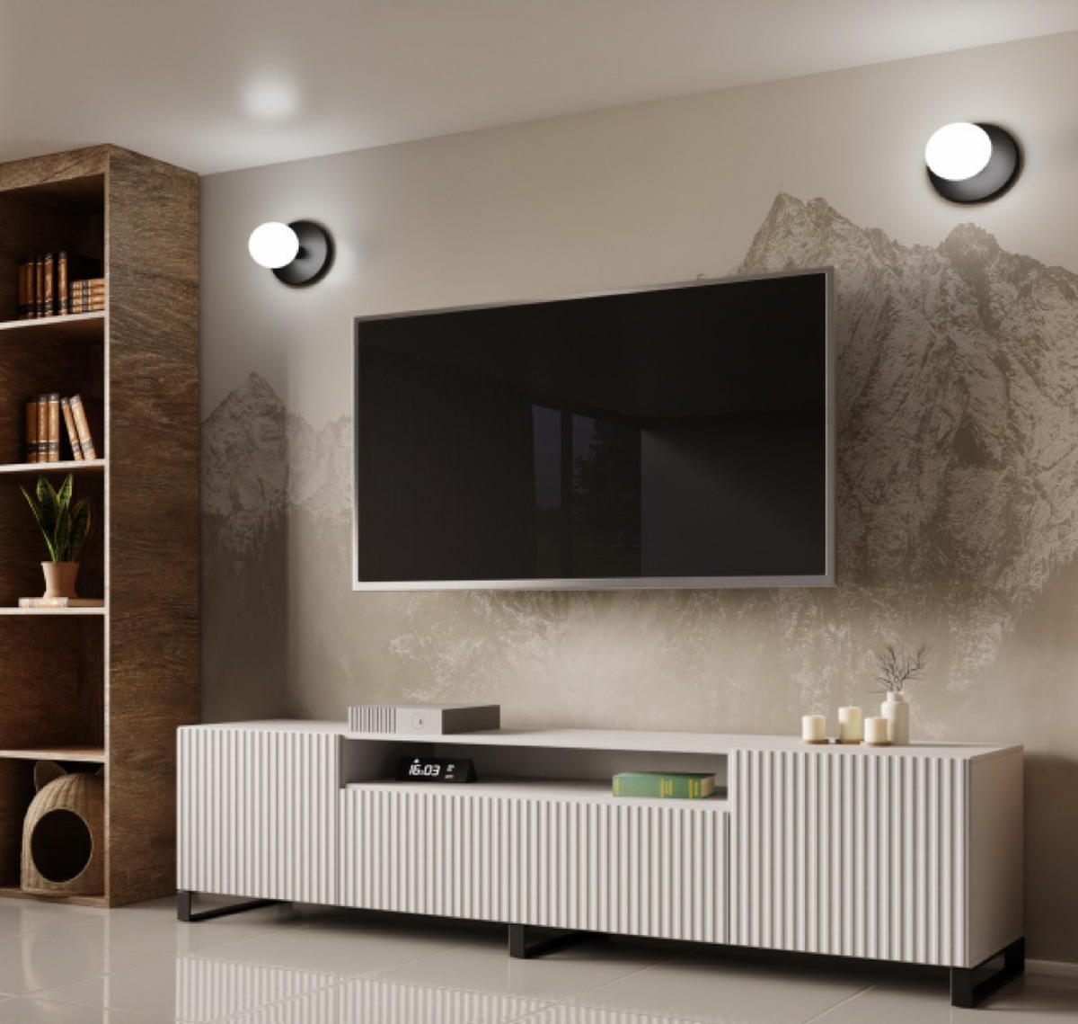 TV-SCHRANK Weiß NOELI Mit Gerillter Front Mit Regalen - Weiß, Holzwerkstoff (200/53/41cm) - Sepro Meble