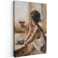 LEINWANDBILD Ölgemälde - Frau - Wein 20x30 cm - Hellbraun, Textil (20/30cm) - MuchoWow