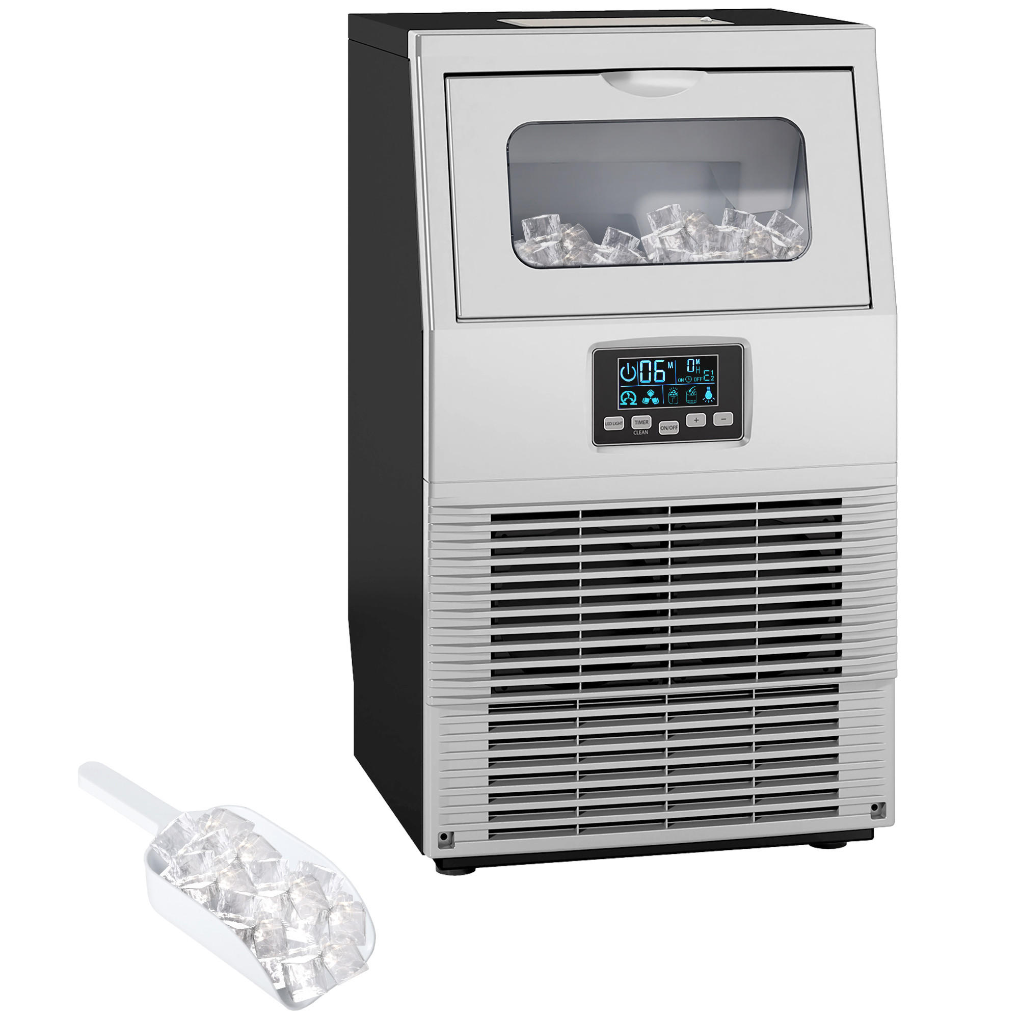 EISWÜRFELMASCHINE aus Stahl ABS Silber Schwarz - Multicolor, Metall (33.9/60.2/34.5cm) - HOMCOM