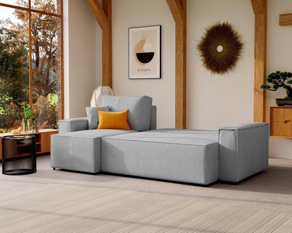 ECKSOFA Paris mit Schlaffunktion Cord - Hellgrau/Grau, Textil (244/155cm) - Idohome