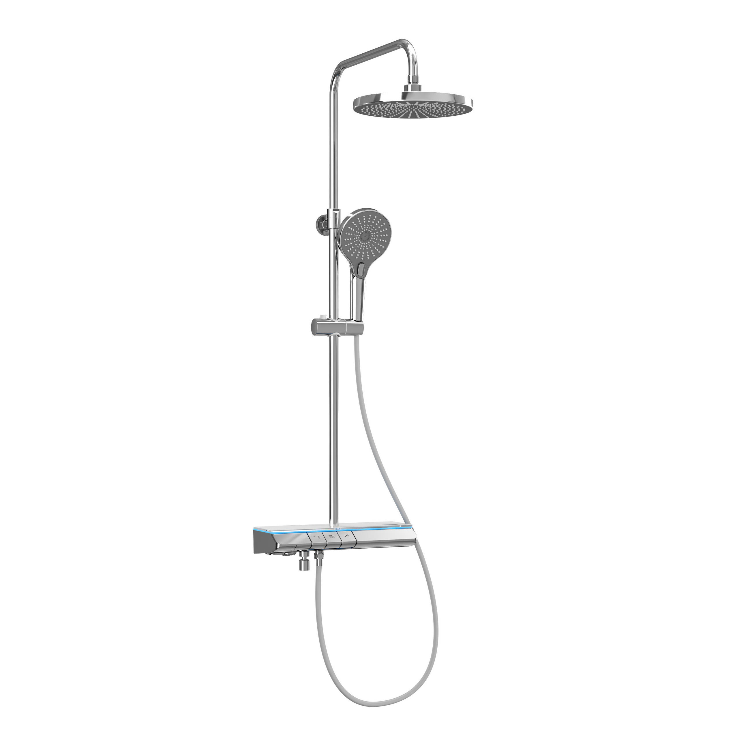 DUSCHSET med termostat, krom, 3 str&aring;lm&ouml;nster, h&ouml;g konfiguration Kromf&auml;rg 110/37.5/42 cm
