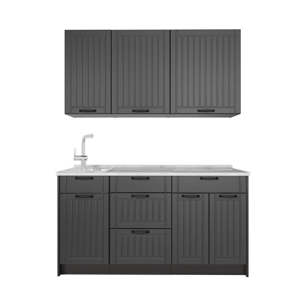 SINGLEKÜCHE Fame-Line, Dunkelgrau/Anthrazit, 150 cm, AP Marmor - Dunkelgrau/Anthrazit, Holzwerkstoff (150/82/60cm) - Vicco