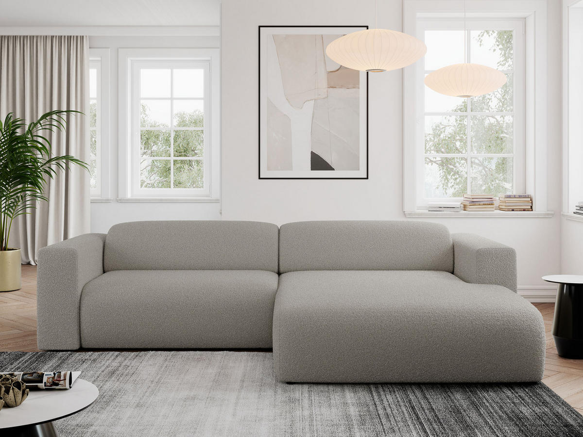 ECKSOFA PASADENA Grau Bouclé - Rechts Seite - Schwarz/Grau, Kunststoff/Textil (180/288cm) - MKS