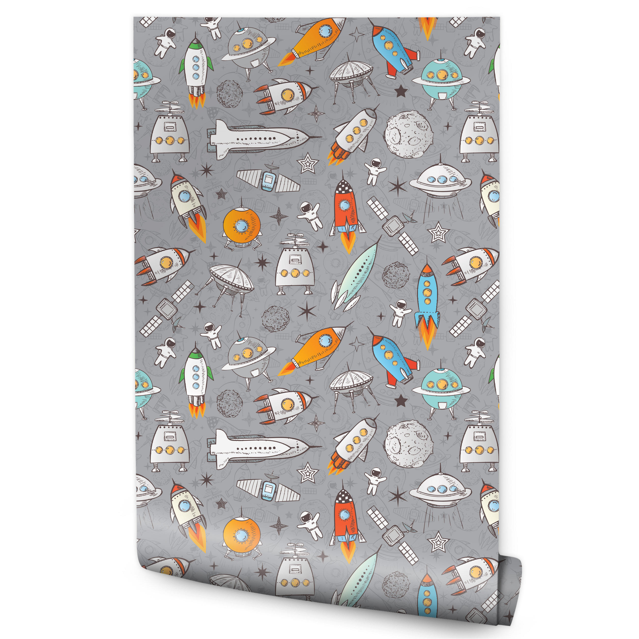 VLIESTAPETE Raketen und Astronauten – Bunt, Grau – 50x1000 cm - Multicolor/Grau, Papier (50/1000cm) - Muralo