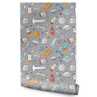 VLIESTAPETE Raketen und Astronauten – Bunt, Grau – 50x1000 cm - Multicolor/Grau, Papier (50/1000cm) - Muralo
