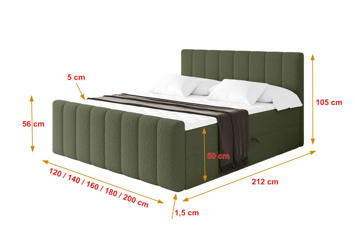 KONTINENTÁLNÍ POSTEL s matrací H3 - OTTA-Z - 140x200 cm Zelená - zelená barva, kompozitní dřevo (140/200cm) - ALTDECOR
