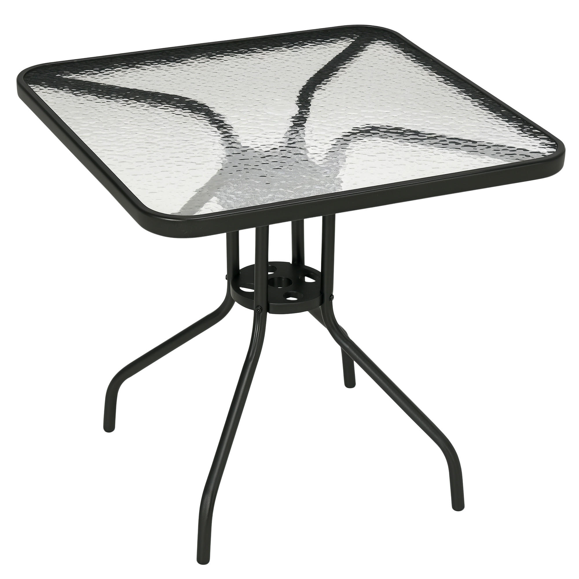 GARTENTISCH DE-07366 quadratisch mit Schirmloch und Glasplatte Schwarz - Schwarz, Glas/Metall (76/76/72cm) - ComfortXL