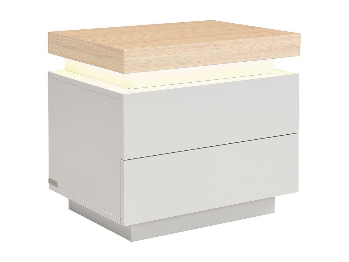 NACHTTISCH mit 2 Schubladen & LEDs – MDF lackiert – Natur & Beige – HALO - Beige, Holz (55/50/40cm) - Vente-Unique