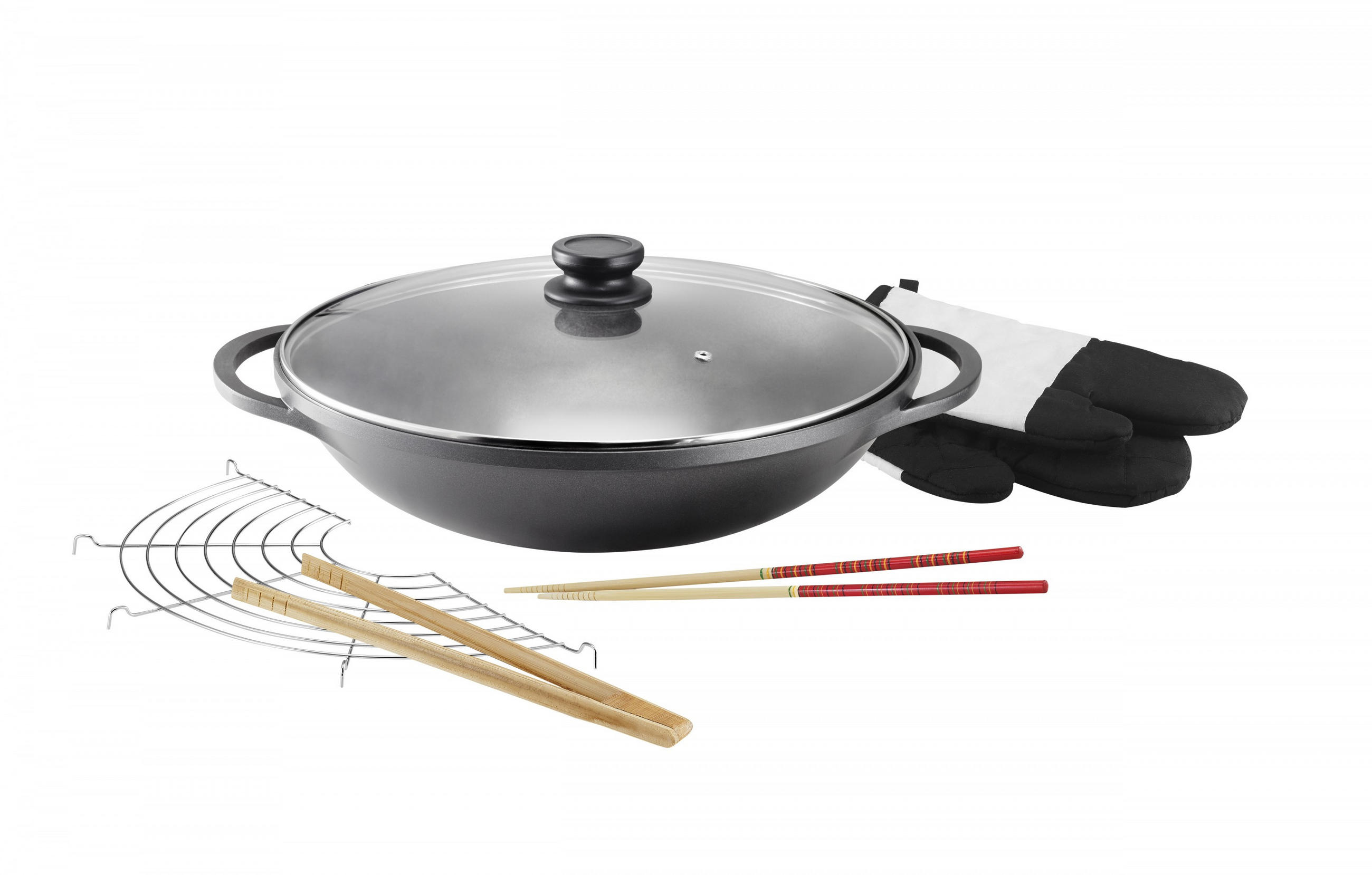 WOK Mai-Lu, Aluguss, Induktion, Antihaftbeschichtung, inkl. Zubehör, Ø 36 cm - Schwarz, Metall (36cm) - KOPF