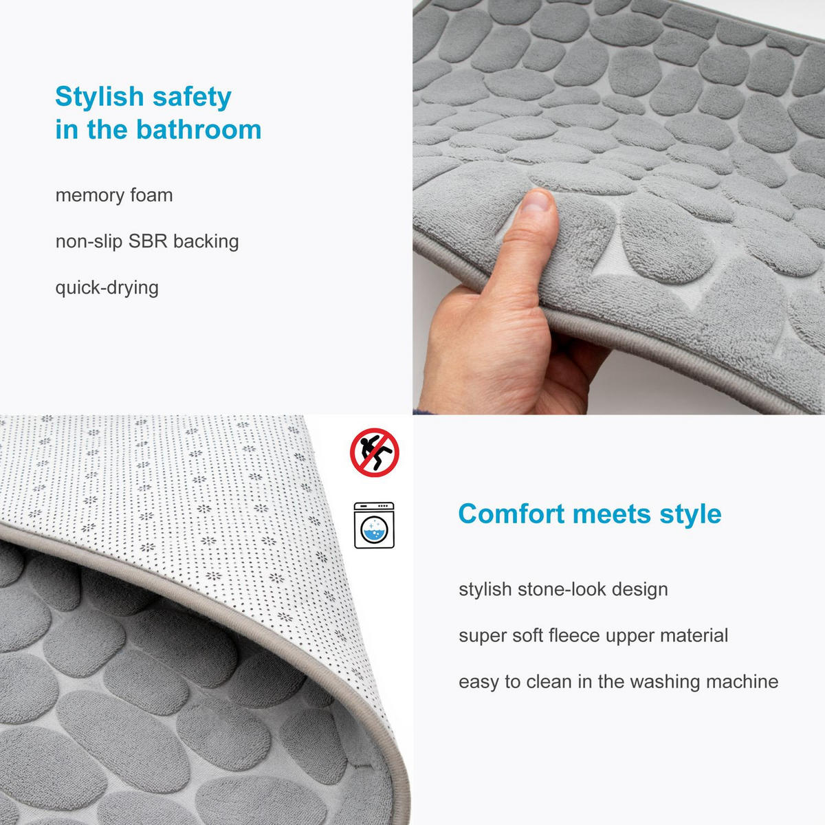 BADEMATTE rutschfest mit Memory-Schaum (Grau) - Grau, Textil (50/80cm) - Intirilife