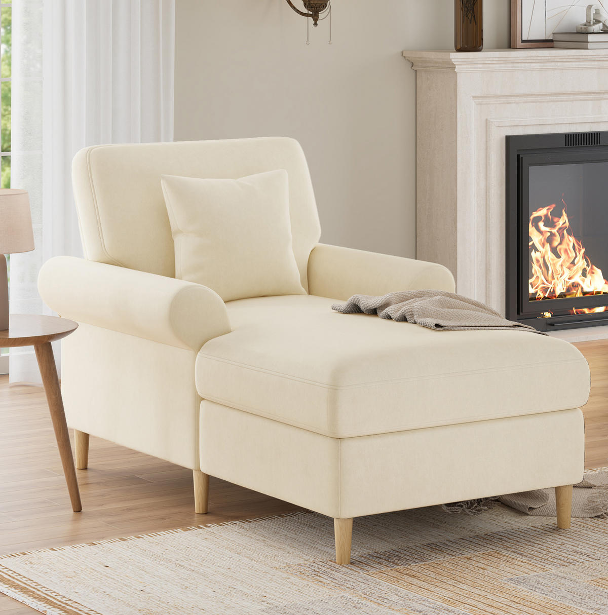 SCHLAFSESSEL 133/87/90 cm in Beige aus Samt mit Liegefunktion und Kissen - Beige, Textil (87/90/133cm) - Flora Grace