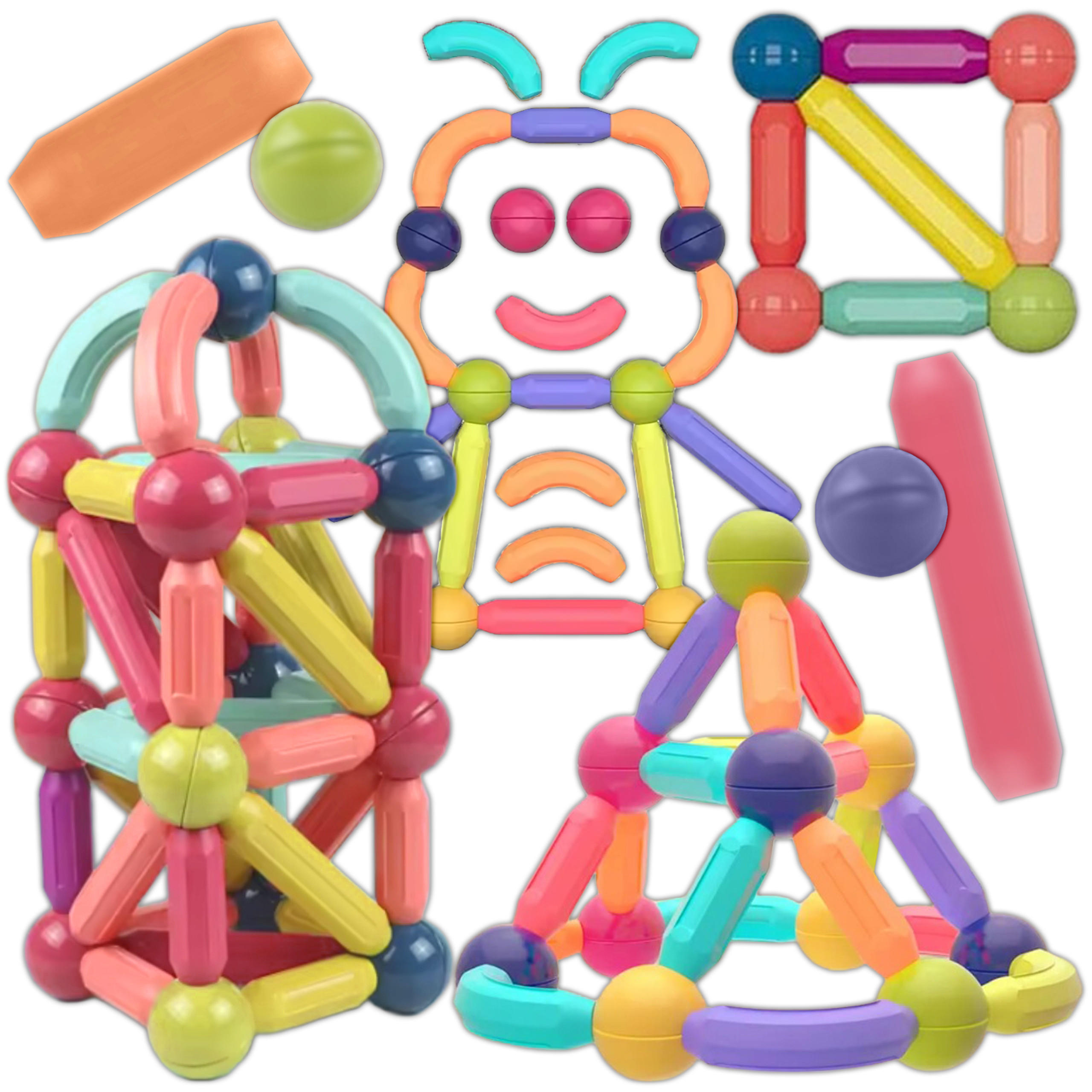 BAUSTEINE Magnetische Bauklötze 98 Teile - Multicolor, Metall (1.8/8.7cm) - KRUMAD
