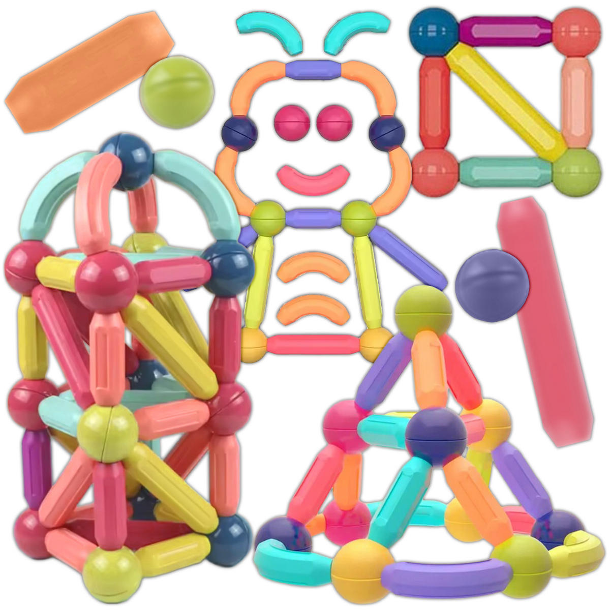 BAUSTEINE Magnetische Bauklötze 98 Teile - Multicolor, Metall (1.8/8.7cm) - KRUMAD