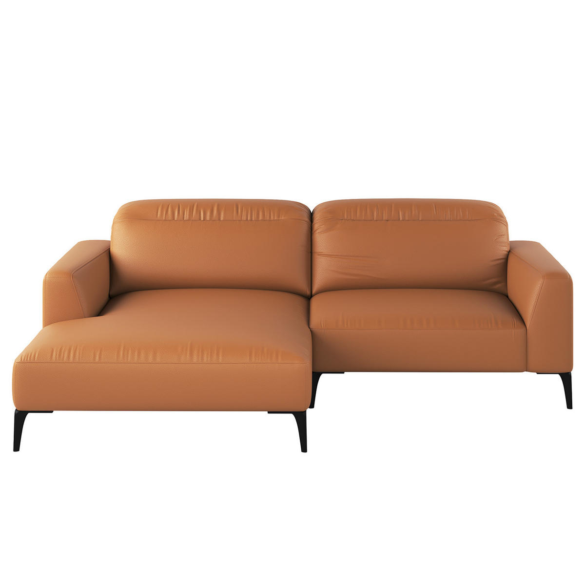 1,5-SITZER ECKSOFA mit Longchair - Cognac/Schwarz, Leder/Metall (232/180cm) - home24