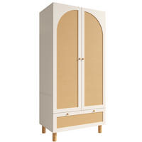 KLEIDERSCHRANK 2-türig 85,5/52/180,5 cm in Weiß mit Rattan & Schublade - Weiß, Holz (85.5/180.5/52cm) - BEAOK
