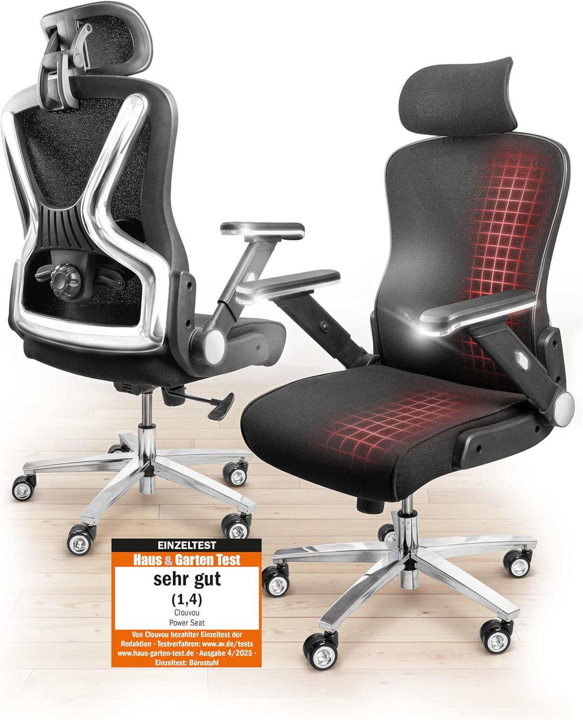 BÜROSTUHL PowerSeat Schwarz - Silberfarben/Schwarz, Kunststoff/Textil (74/135/74cm) - Clouvou
