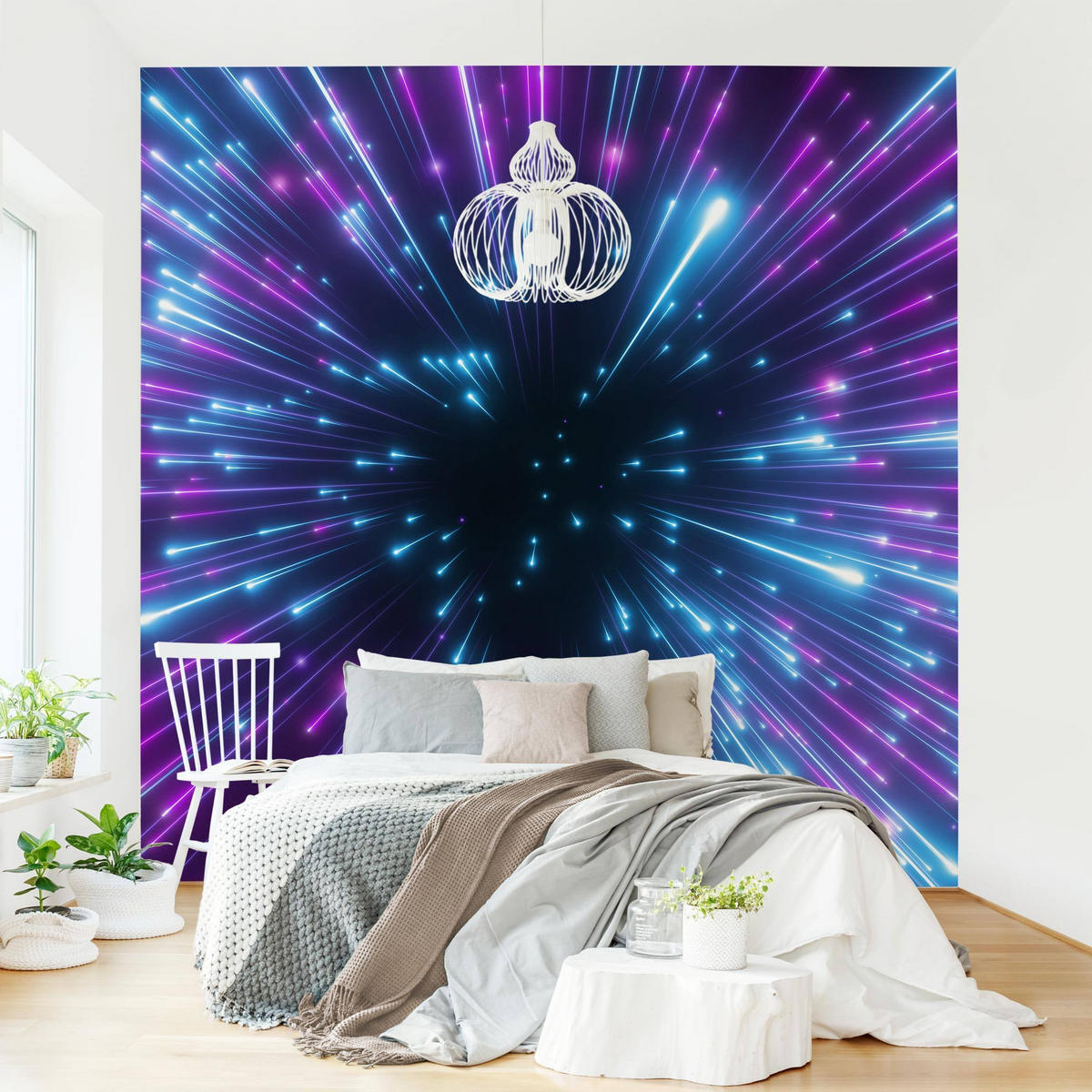 FOTOTAPETE Neon Feuerwerk 192/192 cm - Violett, Papier (192/192cm) - Bilderwelten