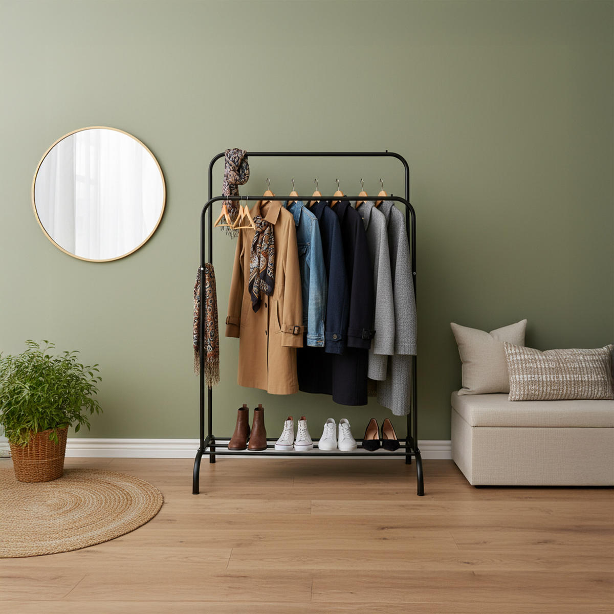 KLEIDERSTÄNDER - Schwarz, Kunststoff/Metall (110/146/56cm) - Relaxdays