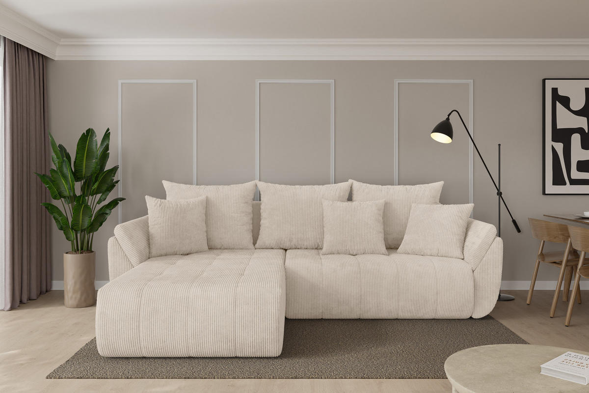 ROHOVÁ SEDAČKA s funkcí spaní, otoman vlevo TOKO-L 277x194x86 béžová manšestr - černá/béžová, kompozitní dřevo/textil (277/194cm) - ALTDECOR