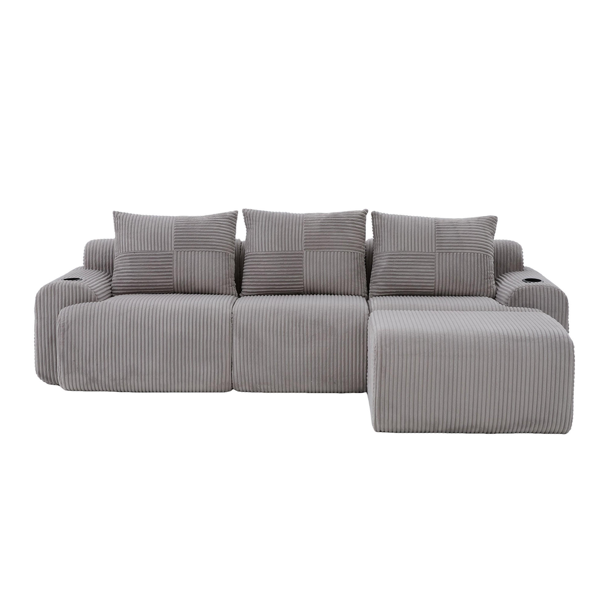 SOFA 268/174/80 cm in Hellgrau mit Cupholder und Aufbewahrungstasche - Hellgrau, Textil (174/80/268cm) - Flora Grace