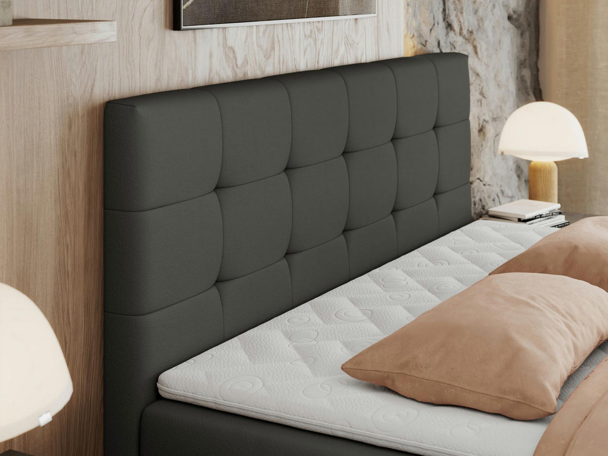 BOXBETT CENTO 160/200 Dunkelgrau Kunstleder - H4 - Dunkelgrau, Holz/Textil (160/200cm) - MKS