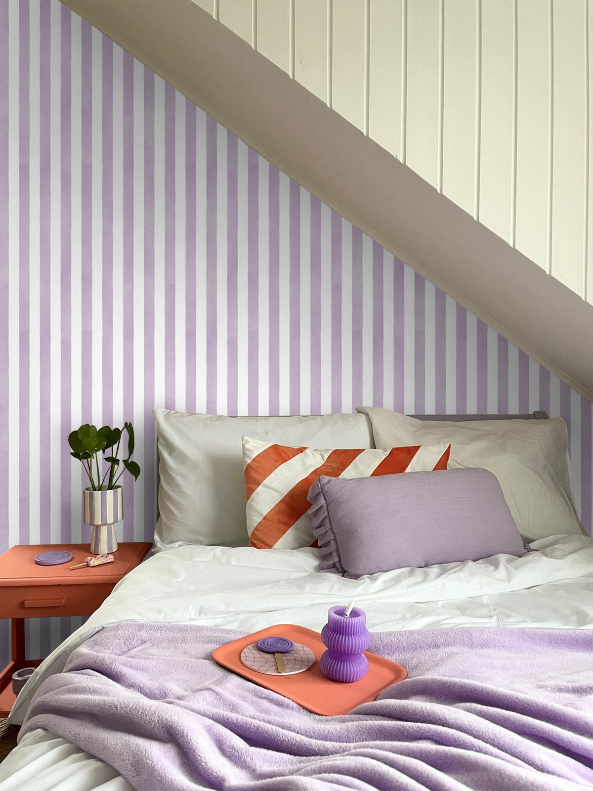 TAPETE Streifenmuster 53 cm x 10.05 m - Lila, Papier (53/0.1cm) - ESTAhome