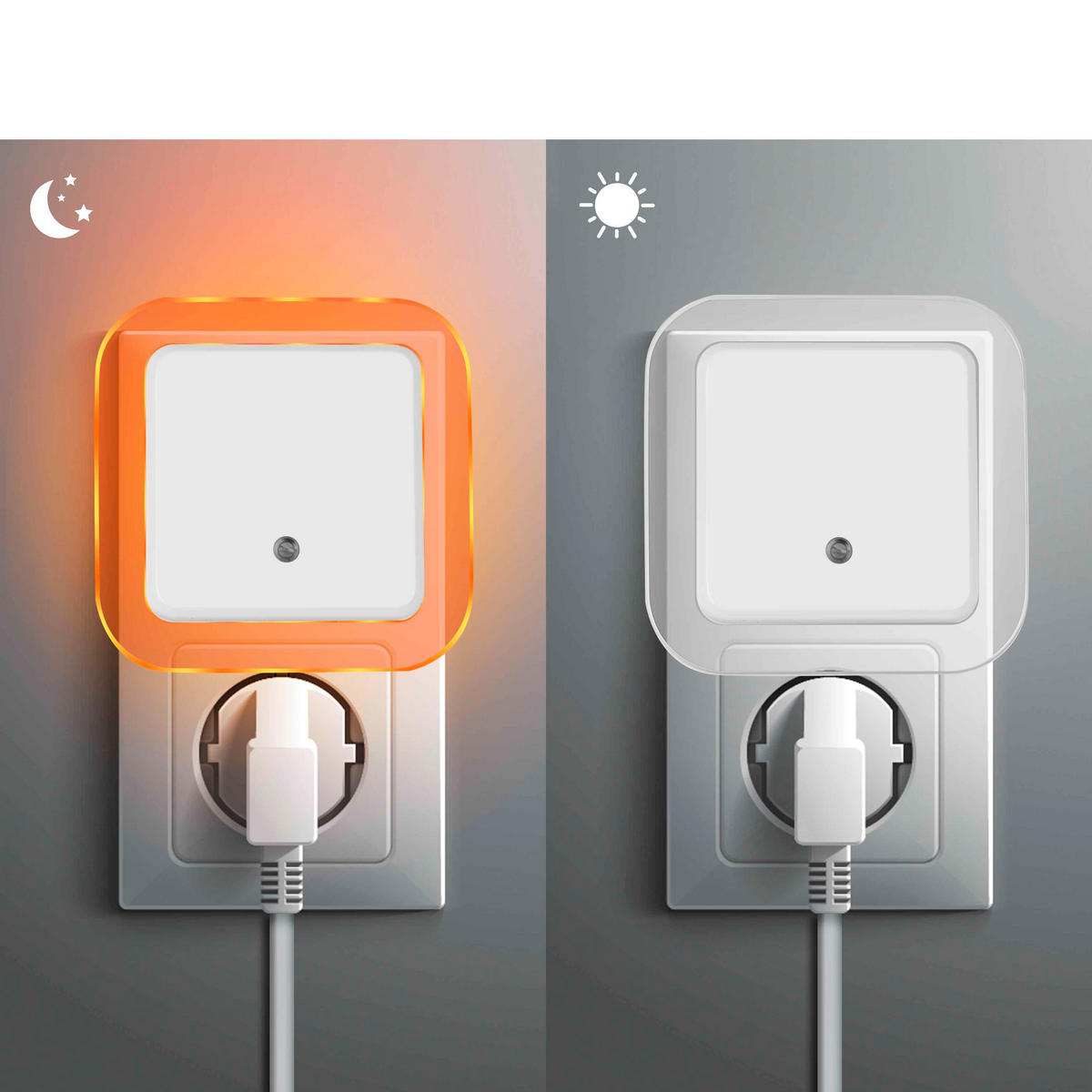 LED-NACHTLICHT - Bernsteinfarben mit Dämmerungssensor und 2 USB-Anschlüssen für Schlafzimmer und Flur, 2er-Set - Weiß, Kunststoff (6.8/9.2/9.2cm) - Northpoint
