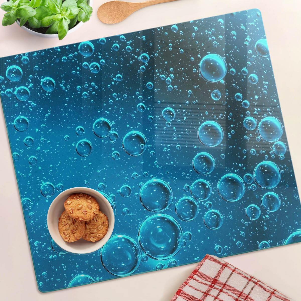GLASPLATTE 60x52 cm Wasserblasen - Blau, Glas (60/0.4/52cm) - TULUP