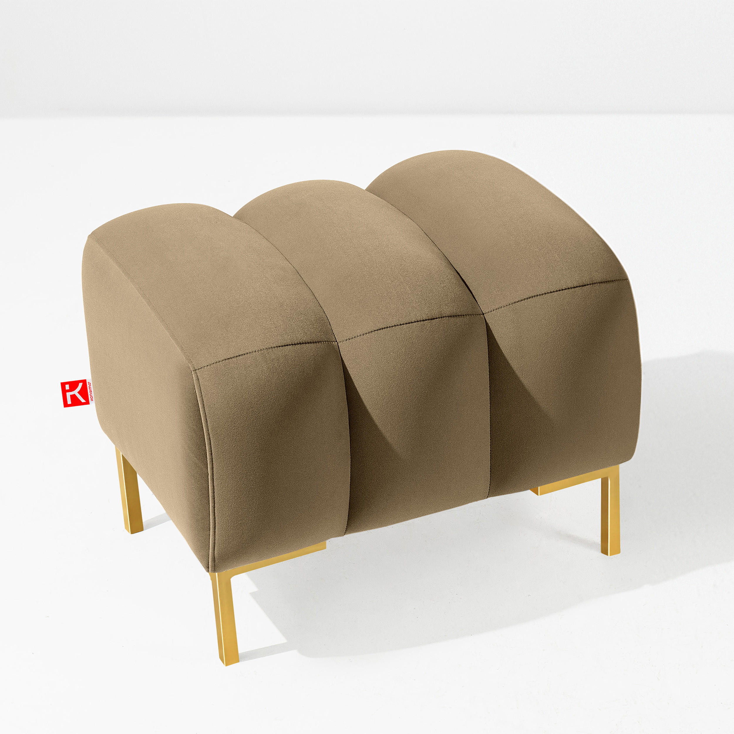 SITZHOCKER Polsterhocker PECCO, Veloursstoff - Beige/Goldfarben, Holz/Textil (60/50/50cm) - KONSIMO®