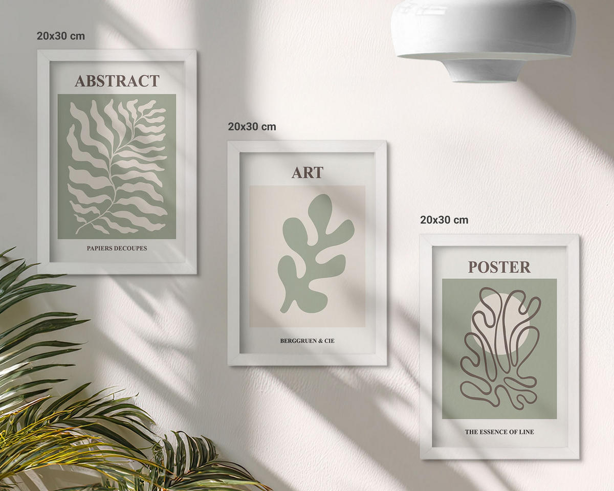 BILDER SET 3er Set - 20x30 cm Weißer Rahmen - Poster mit Pflanzenmustern von Matisse - Weiß, Kunststoff (20/30cm) - TULUP