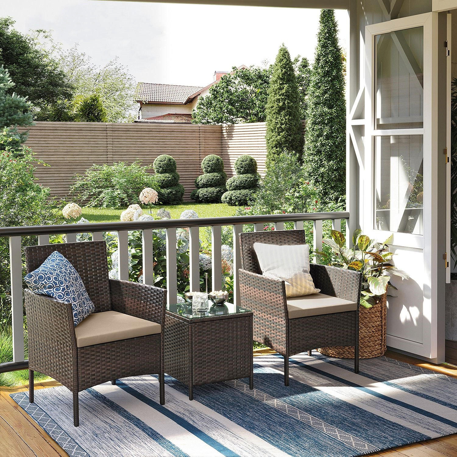 LOUNGE-SET GARTENMÖBEL-SET 3-TEILIG - Braun, Metall - Hansiro