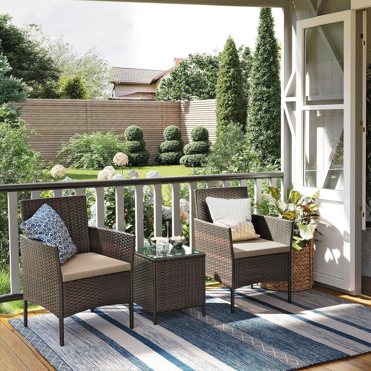 LOUNGE-SET GARTENMÖBEL-SET 3-TEILIG - Braun, Metall - Hansiro