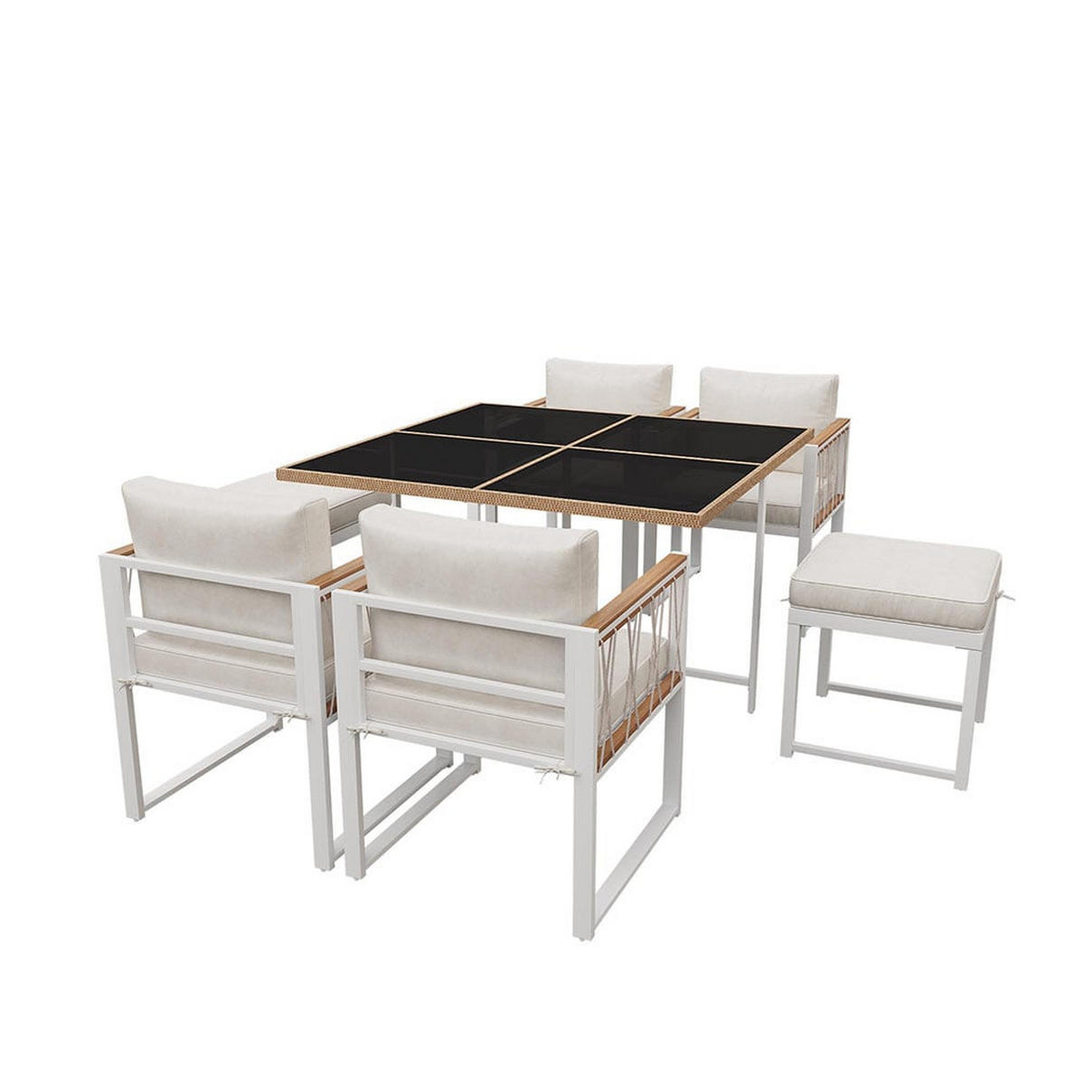 DINING-LOUNGESET für 6 Personen，Weiß - Weiß, Metall - KOMHTOM