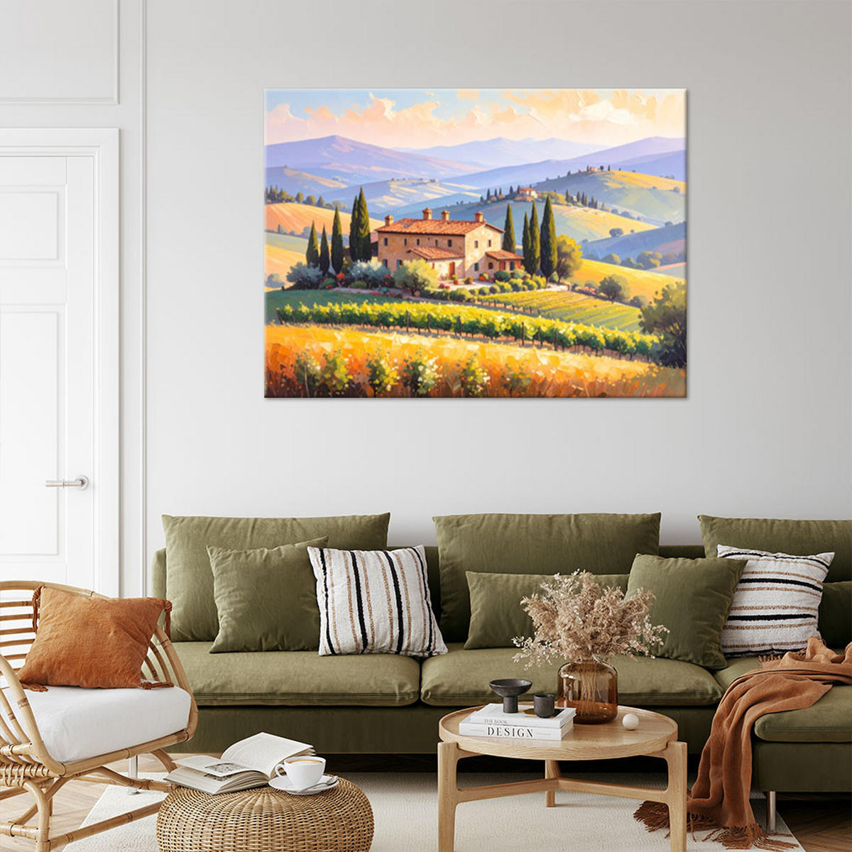 LEINWANDBILD Toskana Landschaft Haus auf einem Hügel 60x40cm - Grün, Textil (60/40cm) - Feeby