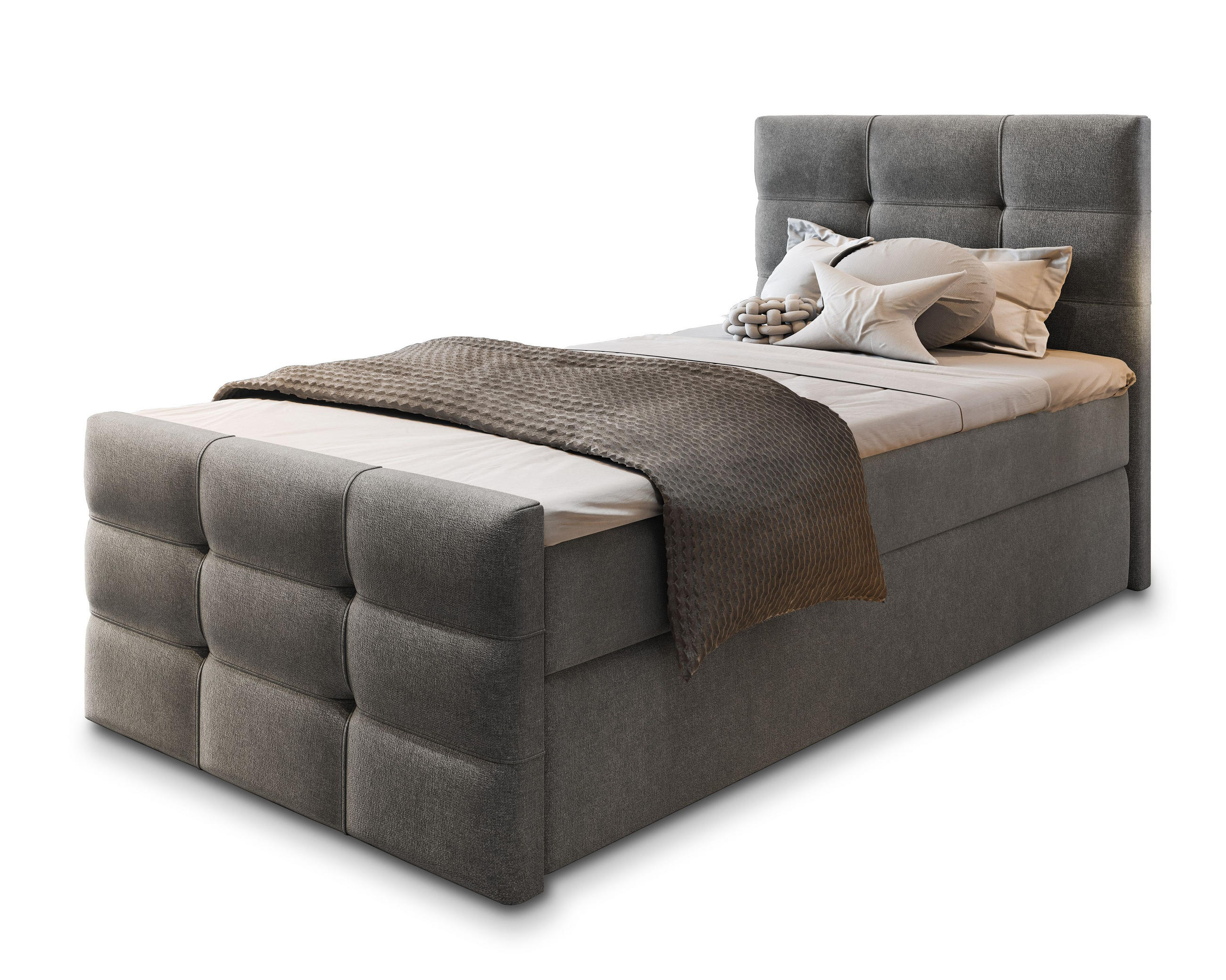 POSTEL BOXSPRING AMON 80x200 cm, s matrací a úložným prostorem, šedá - šedá, kompozitní dřevo/textil (80/200cm) - MASSENO