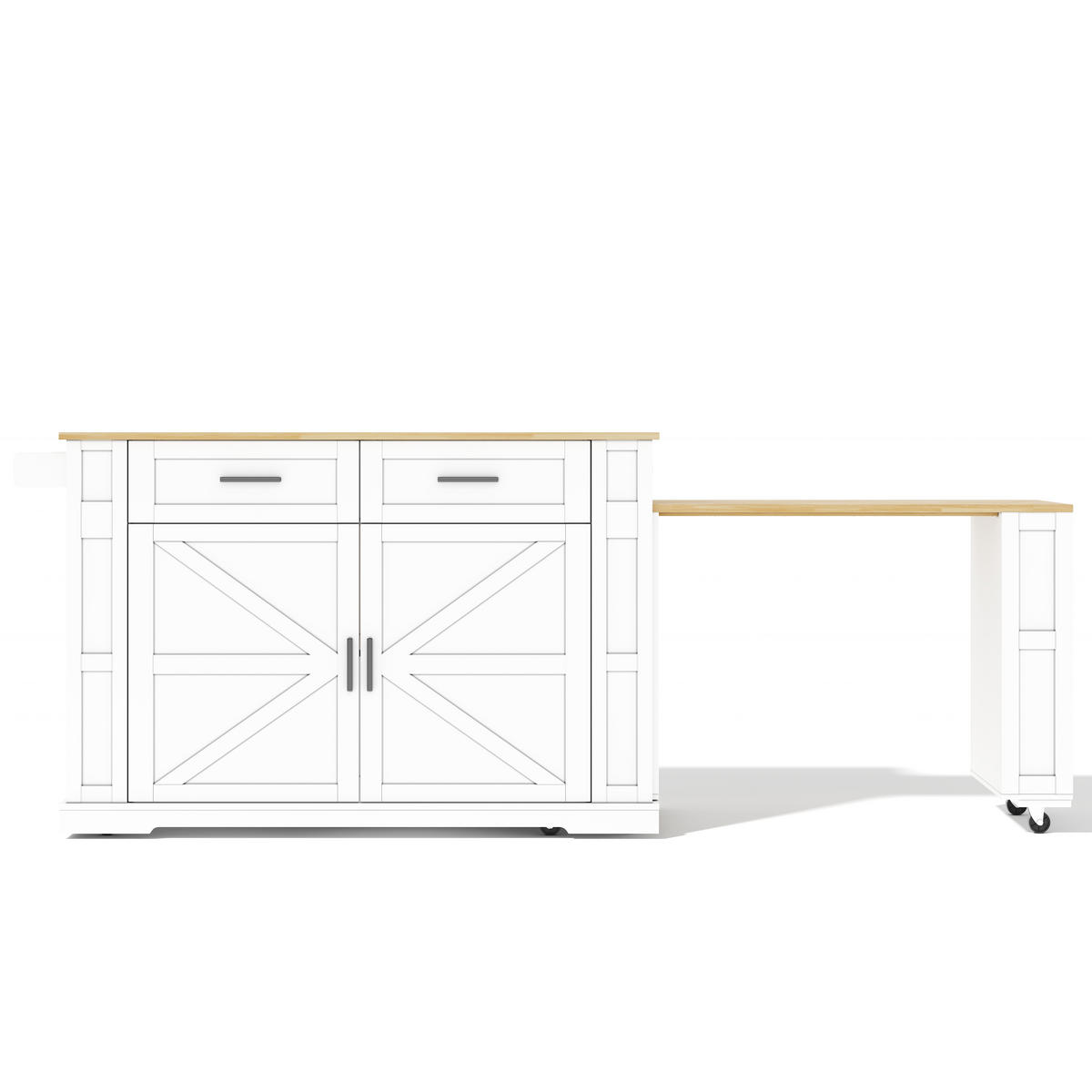 KÜCHENINSEL DE-41365 130(205)/50/93 cm, ausziehbare Arbeitsplatte Weiß - Weiß, Holzwerkstoff (130/93/50cm) - ComfortXL