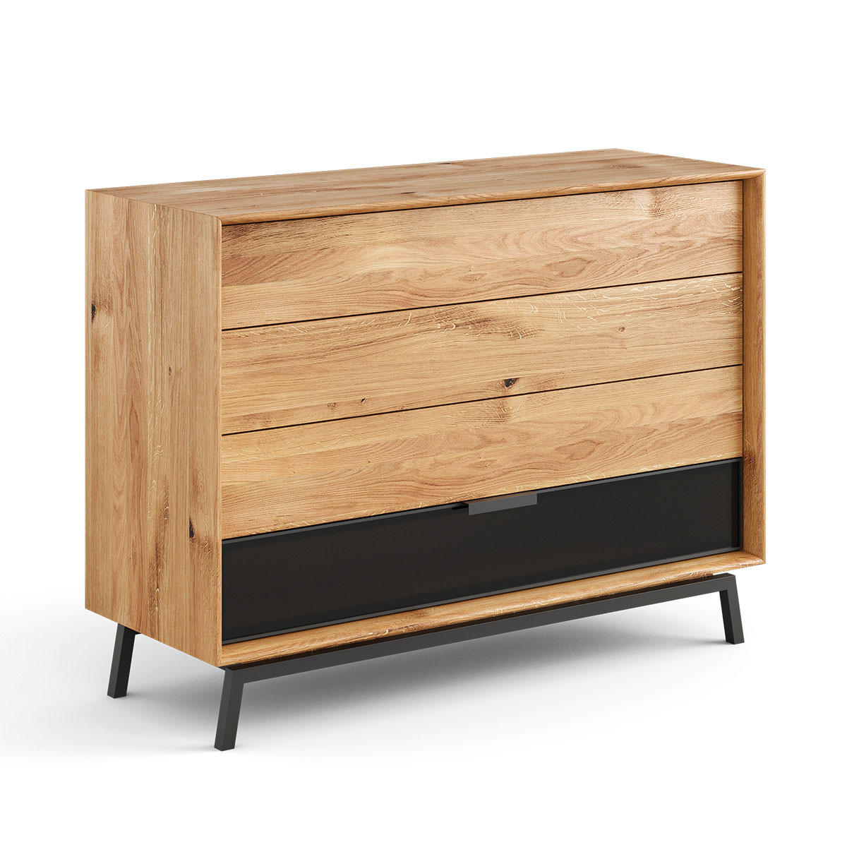 KOMMODE Modern Loft Eiche Natur 121 / 45 / 90cm - Eichefarben/Schwarz, Holz/Metall (121/90/45cm) - Feldmann-Wohnen