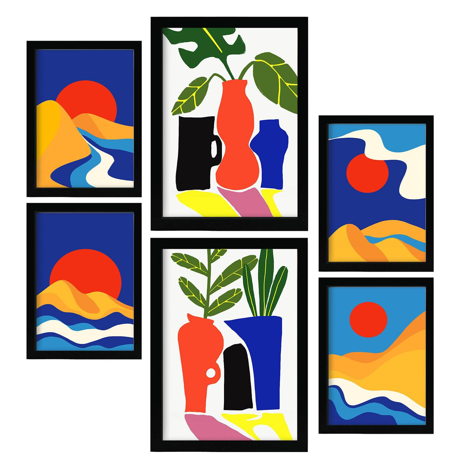 POSTER Set Mit 6 Sanfte abstrakte Landschaften Größe A3 & A4 Schwarzer Rahmen - Schwarz, Papier (29.7/1cm) - Nacnic